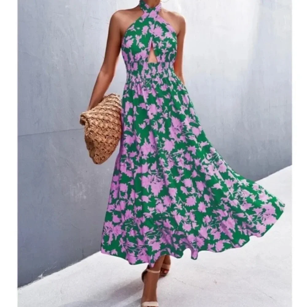 Boho floral print halter maxi dress - Picture 4 of 9
